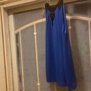 Chiffon Royal Blue Sleeveless Tunic with Black Trim